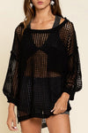 Black Fishnet Hollow-out Long Sleeve Beach Cover up-Swimwear-MomFashion