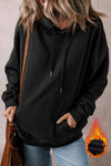 Black Fleece Lined Kangaroo Pocket Drawstring Chunky Hoodie-Tops/Sweatshirts & Hoodies-MomFashion