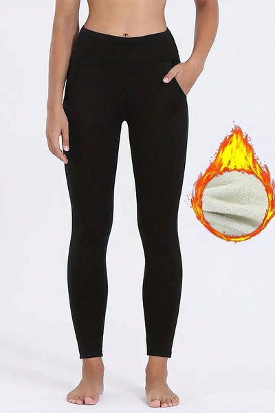 Black Fleece Lined Thermal Leggings-Bottoms-MomFashion