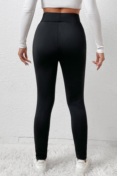 Black Fleece Lining Winter High Waist Leggings-Bottoms-MomFashion