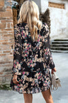 Black Floral Smocked Round Neck Ruffle Tiered Dress-Dresses-MomFashion