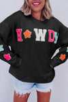 Black Glitter Howdy Patch Graphic Casual Sweatshirt-Tops-MomFashion