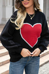 Black Heart Graphic Valentine Sweater-Tops-MomFashion