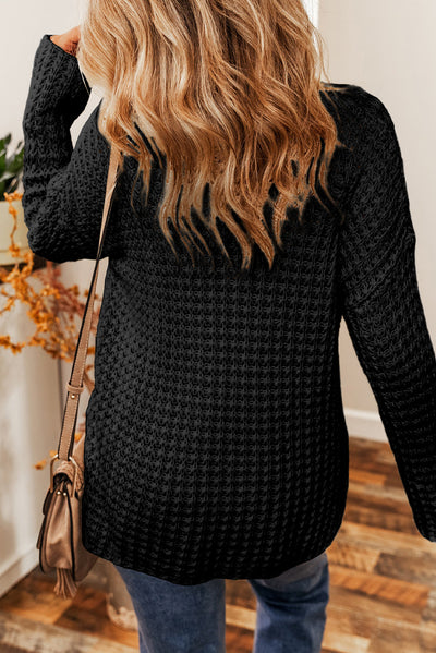 Black Hollow-out Crochet V Neck Sweater-Tops-MomFashion