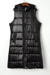 Black Hooded Long Quilted Vest Coat-Outerwear-MomFashion