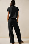 Black Knitted V Neck Sweater and Casual Pants Set-Loungewear-MomFashion