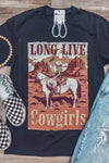 Black LONG LIVE Cowgirls Graphic Print T Shirt-Graphic-MomFashion