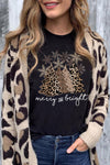 Black Leopard Christmas Tree Graphic Crew Neck T Shirt-Graphic-MomFashion