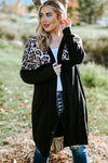 Black Leopard Detail Plus Size Cardigan-Plus Size-MomFashion