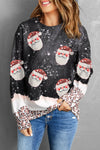 Black Leopard Sequined Santa Claus Graphic Sweatshirt-Graphic-MomFashion