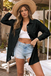 Black Lightweight Shirt Style Beach Cover Up-Swimwear-MomFashion