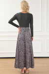 Black Long Sleeve Fitted Bodice Leopard Maxi Dress-Dresses-MomFashion