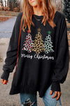 Black Merry Christmas Leopard Trees Graphic Sweatshirt-Graphic-MomFashion