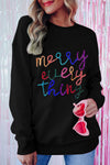 Black Merry Every Thing Glitter Slogan Sweatshirt-Tops-MomFashion