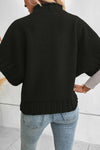 Black Mock Neck Batwing Short Sleeve Knit Sweater-Tops-MomFashion