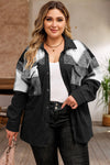 Black Plaid Patchwork Plus Size Corduroy Shacket-Plus Size-MomFashion