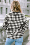 Black Plaid Print Chest Pockets Buttoned Tunic Shacket-Outerwear-MomFashion