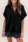 Black Quarter Zip Short Batwing Sleeve Sweater-Tops-MomFashion