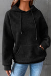 Black Quilted Kangaroo Pocket Drawstring Hoodie-Tops-MomFashion