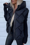 Black Quilted Zipper Front Hooded Vest Coat-Outerwear-MomFashion