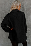 Black Retro Quilted Flap Pocket Button Shacket-Outerwear-MomFashion