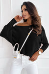 Black Ribbon Bow Knot Dolman Sleeve Sweater-Tops-MomFashion