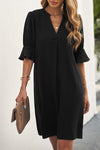 Black Ruffled Sleeve Shift Dress-Dresses-MomFashion