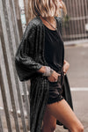 Black Sequin 3/4 Sleeve Open Front Duster Kimono-Outerwear-MomFashion