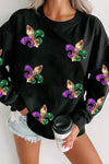Black Sequin Carnival Graphic Pullover Sweatshirt-Graphic-MomFashion