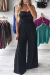 Black Sequin Tube Top Wide Leg Jumpsuit-Bottoms-MomFashion