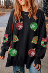 Black Sequined Christmas Graphic Split Sweatshirt-Graphic-MomFashion
