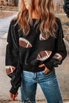 Black Sequined Rugby Graphic Open Back Sweatshirt-Graphic-MomFashion