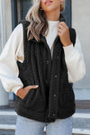 Black Snap Button Pocketed Sherpa Vest Jacket-Outerwear-MomFashion