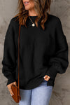 Black Solid Color Puffy Sleeve Pocketed Sweater-Tops-MomFashion