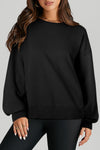 Black Solid O Neck High Low Hem Pullover Sweatshirt-Tops/Sweatshirts & Hoodies-MomFashion