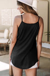 Black Spaghetti Strap V-Neck Flowy Tunic Tank Top-Tops-MomFashion