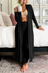 Black Split Long Cardigan and Skinny Pants Lounge Set-Loungewear & Sleepwear/Loungewear-MomFashion