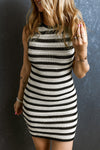 Black Stripe Hollowed Knit Sleeveless Sweater Dress-Dresses-MomFashion