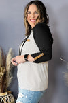 Black Striped Raglan Sleeve Buttoned Pocket Plus Size Hoodie-Plus Size-MomFashion