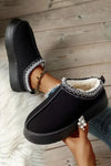 Black Suede Contrast Print Round Toe Plush Lined Flats-Shoes & Bags-MomFashion