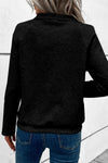 Black Textured Knit Buttoned Kangaroo Pocket Sweatshirt-Tops-MomFashion