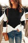 Black Two-Tone Chevron Pullover Sweater-Tops-MomFashion