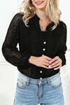 Black V-Neck Long Sleeve Button Up Lace Shirt-Tops-MomFashion