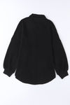 Black Waffle Knit Button Up Casual Shirt-Tops-MomFashion