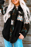 Black Western Aztec Print Accent Fleece Shacket-Outerwear-MomFashion