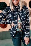 Black Western Aztec Print Zipped Jacket-Outerwear-MomFashion