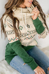 Blackish Green Geometric Color Block Patchwork Hoodie-Tops-MomFashion