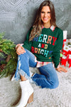 Blackish Green Merry And Bright Cable Knit Pullover Sweatshirt-Tops-MomFashion