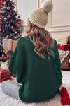 Blackish Green Merry Letter Embroidered High Neck Sweater-Tops-MomFashion