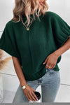 Blackish Green Mock Neck Batwing Short Sleeve Knit Sweater-Tops-MomFashion